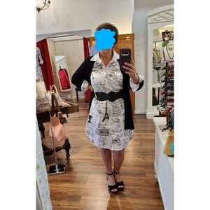 Habitat Black White Parisian Cafe' French Themed Shirt Dress SMALL